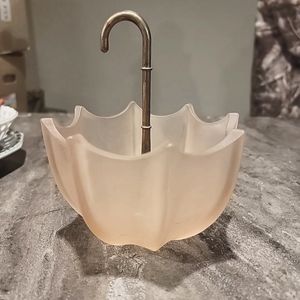 Fenton pink glass umbrella candy dish